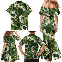 Mokihana Maile and Ilima Leis Family Matching Mermaid Dress and Hawaiian Shirt Omaʻomaʻo Hawaiian Tapa Quilt Pattern LT9 - Polynesian Pride