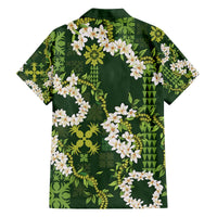 Mokihana Maile and Ilima Leis Family Matching Off The Shoulder Long Sleeve Dress and Hawaiian Shirt Omaʻomaʻo Hawaiian Tapa Quilt Pattern LT9 - Polynesian Pride