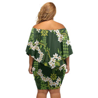 Mokihana Maile and Ilima Leis Family Matching Off Shoulder Short Dress and Hawaiian Shirt Omaʻomaʻo Hawaiian Tapa Quilt Pattern LT9 - Polynesian Pride