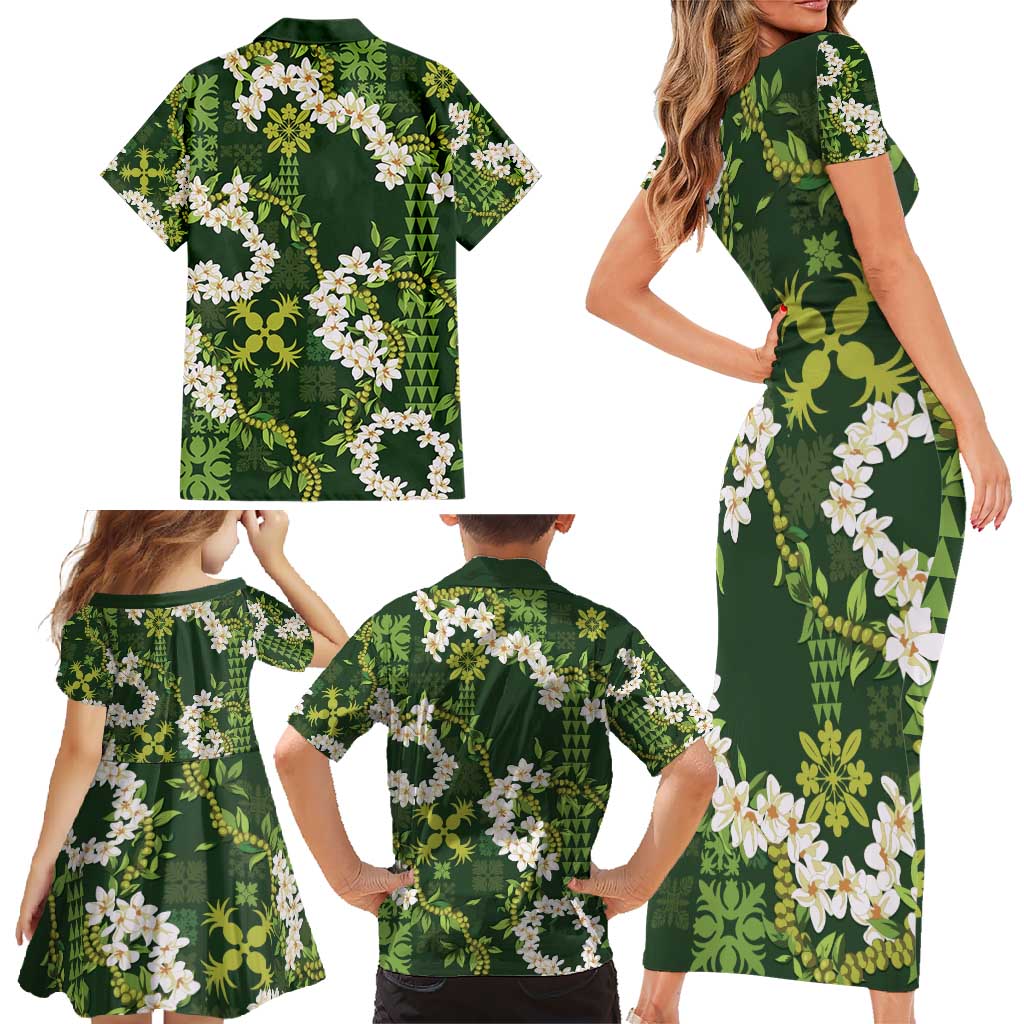 Mokihana Maile and Ilima Leis Family Matching Short Sleeve Bodycon Dress and Hawaiian Shirt Omaʻomaʻo Hawaiian Tapa Quilt Pattern LT9 - Polynesian Pride