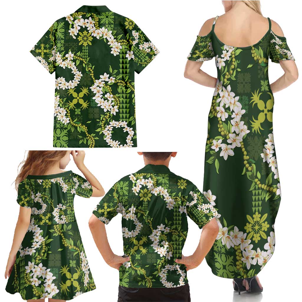 Mokihana Maile and Ilima Leis Family Matching Summer Maxi Dress and Hawaiian Shirt Omaʻomaʻo Hawaiian Tapa Quilt Pattern LT9 - Polynesian Pride
