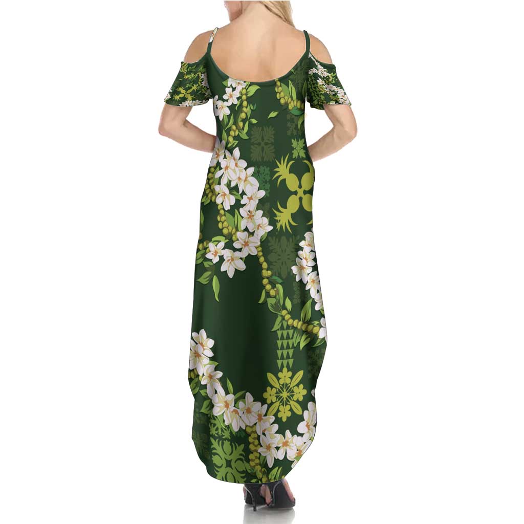 Mokihana Maile and Ilima Leis Family Matching Summer Maxi Dress and Hawaiian Shirt Omaʻomaʻo Hawaiian Tapa Quilt Pattern LT9 - Polynesian Pride