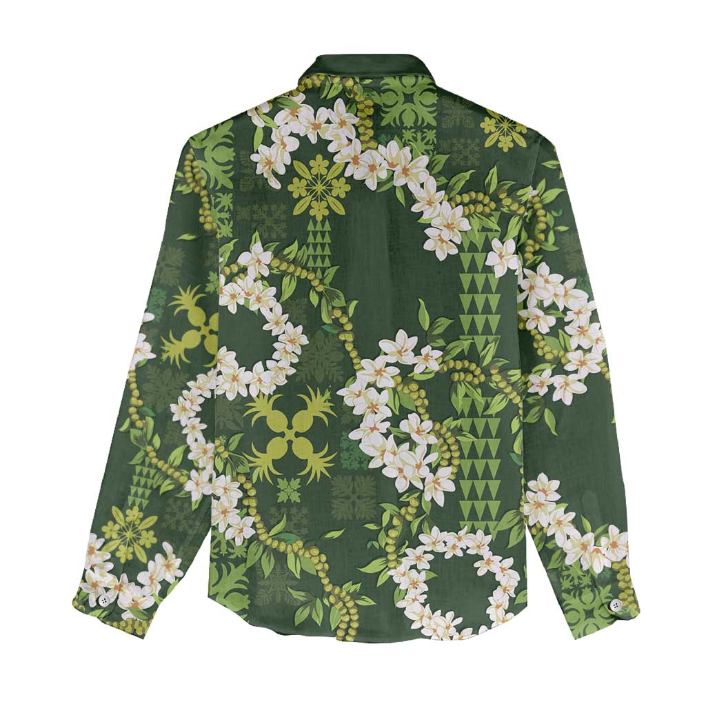 Mokihana Maile and Ilima Leis Women Casual Shirt Omaʻomaʻo Hawaiian Tapa Quilt Pattern - Polynesian Pride