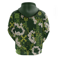 Mokihana Maile and Ilima Leis Zip Hoodie Omaʻomaʻo Hawaiian Tapa Quilt Pattern - Polynesian Pride