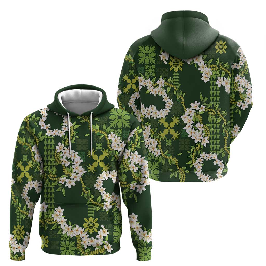 Mokihana Maile and Ilima Leis Zip Hoodie Omaʻomaʻo Hawaiian Tapa Quilt Pattern - Polynesian Pride