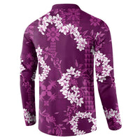 Mokihana Maile and Ilima Leis Button Sweatshirt Akala Hawaiian Tapa Quilt Pattern - Polynesian Pride