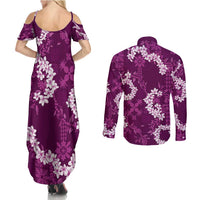 Mokihana Maile and Ilima Leis Couples Matching Summer Maxi Dress and Long Sleeve Button Shirt Akala Hawaiian Tapa Quilt Pattern LT9 - Polynesian Pride
