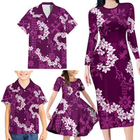 Mokihana Maile and Ilima Leis Family Matching Long Sleeve Bodycon Dress and Hawaiian Shirt Akala Hawaiian Tapa Quilt Pattern LT9 - Polynesian Pride
