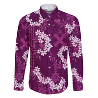 Mokihana Maile and Ilima Leis Family Matching Long Sleeve Bodycon Dress and Hawaiian Shirt Akala Hawaiian Tapa Quilt Pattern LT9 Dad's Shirt - Long Sleeve Pink - Polynesian Pride