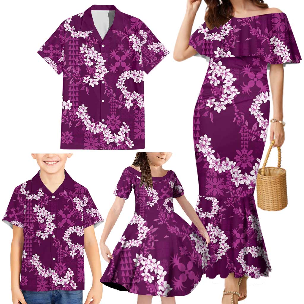 Mokihana Maile and Ilima Leis Family Matching Mermaid Dress and Hawaiian Shirt Akala Hawaiian Tapa Quilt Pattern LT9 - Polynesian Pride