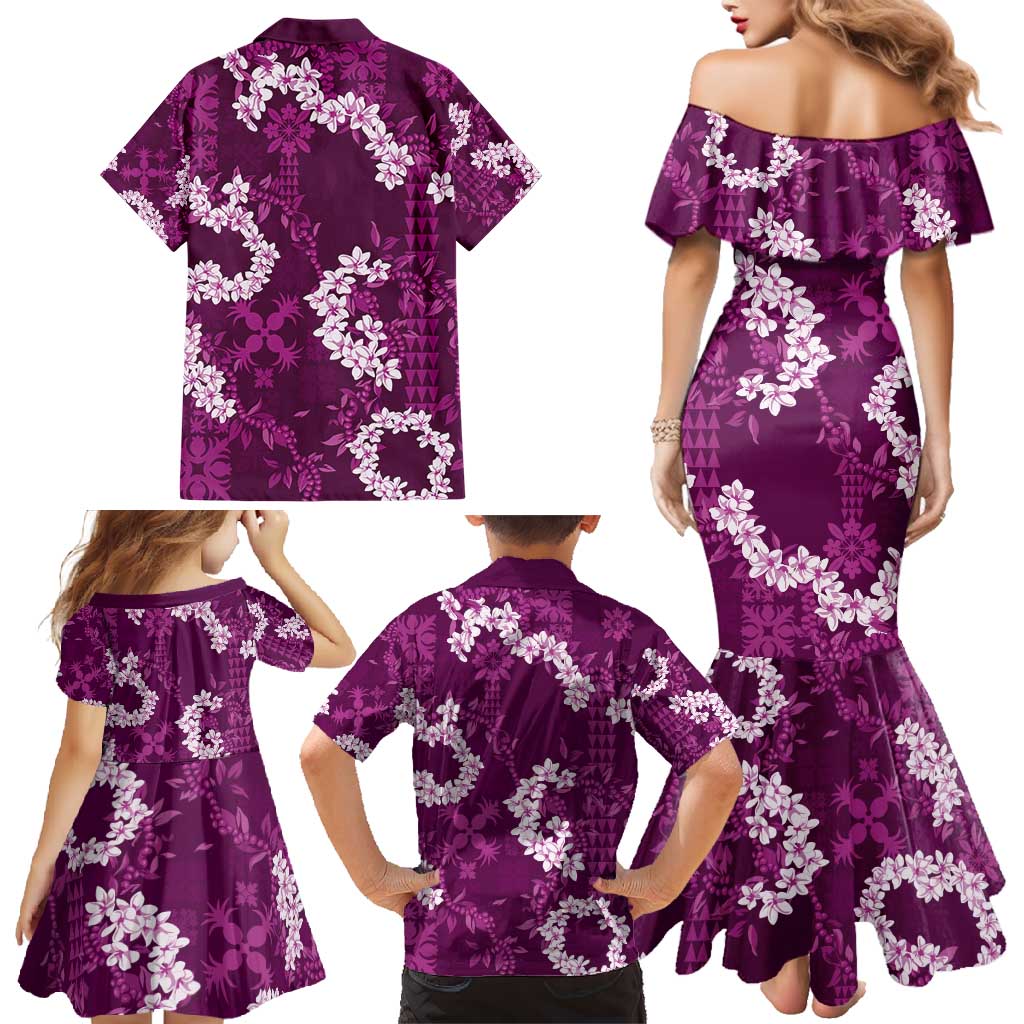 Mokihana Maile and Ilima Leis Family Matching Mermaid Dress and Hawaiian Shirt Akala Hawaiian Tapa Quilt Pattern LT9 - Polynesian Pride