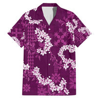 Mokihana Maile and Ilima Leis Family Matching Mermaid Dress and Hawaiian Shirt Akala Hawaiian Tapa Quilt Pattern LT9 Dad's Shirt - Short Sleeve Pink - Polynesian Pride