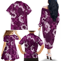 Mokihana Maile and Ilima Leis Family Matching Off The Shoulder Long Sleeve Dress and Hawaiian Shirt Akala Hawaiian Tapa Quilt Pattern LT9 - Polynesian Pride