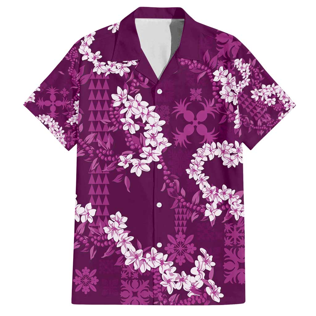 Mokihana Maile and Ilima Leis Family Matching Off Shoulder Short Dress and Hawaiian Shirt Akala Hawaiian Tapa Quilt Pattern LT9 Dad's Shirt - Short Sleeve Pink - Polynesian Pride