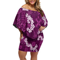 Mokihana Maile and Ilima Leis Family Matching Off Shoulder Short Dress and Hawaiian Shirt Akala Hawaiian Tapa Quilt Pattern LT9 Mom's Dress Pink - Polynesian Pride