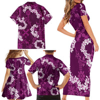 Mokihana Maile and Ilima Leis Family Matching Short Sleeve Bodycon Dress and Hawaiian Shirt Akala Hawaiian Tapa Quilt Pattern LT9 - Polynesian Pride