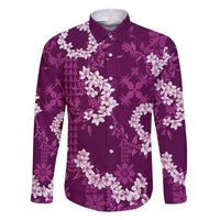 Mokihana Maile and Ilima Leis Family Matching Short Sleeve Bodycon Dress and Hawaiian Shirt Akala Hawaiian Tapa Quilt Pattern LT9 Dad's Shirt - Long Sleeve Pink - Polynesian Pride