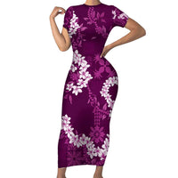 Mokihana Maile and Ilima Leis Family Matching Short Sleeve Bodycon Dress and Hawaiian Shirt Akala Hawaiian Tapa Quilt Pattern LT9 Mom's Dress Pink - Polynesian Pride