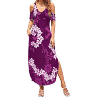 Mokihana Maile and Ilima Leis Family Matching Summer Maxi Dress and Hawaiian Shirt Akala Hawaiian Tapa Quilt Pattern LT9 Mom's Dress Pink - Polynesian Pride