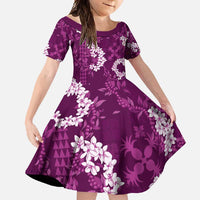 Mokihana Maile and Ilima Leis Family Matching Tank Maxi Dress and Hawaiian Shirt Akala Hawaiian Tapa Quilt Pattern LT9 Daughter's Dress Pink - Polynesian Pride