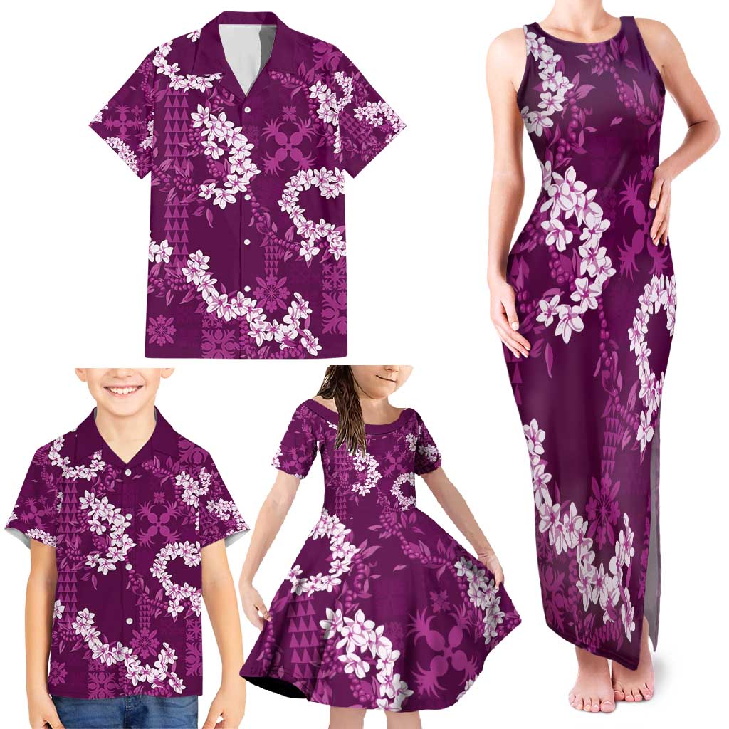 Mokihana Maile and Ilima Leis Family Matching Tank Maxi Dress and Hawaiian Shirt Akala Hawaiian Tapa Quilt Pattern LT9 - Polynesian Pride
