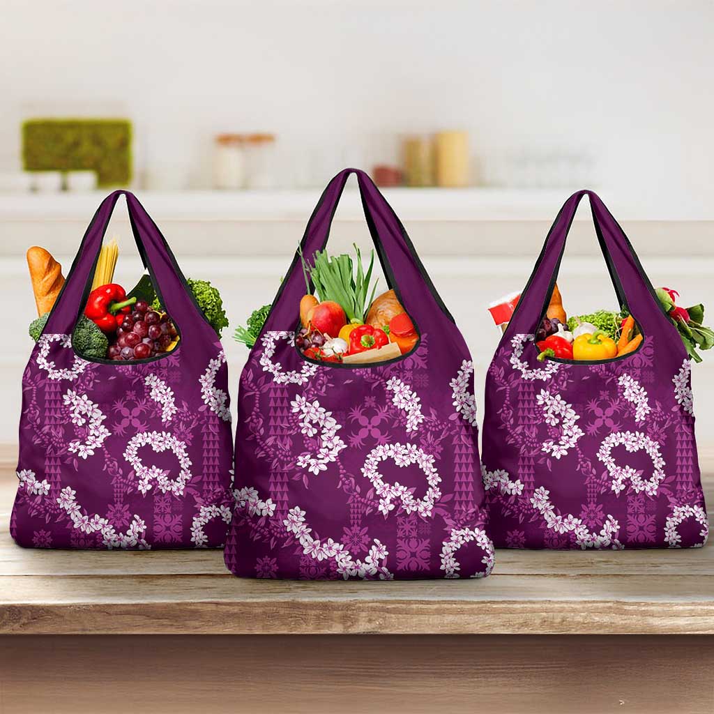 Mokihana Maile and Ilima Leis Grocery Bag Akala Hawaiian Tapa Quilt Pattern - Polynesian Pride
