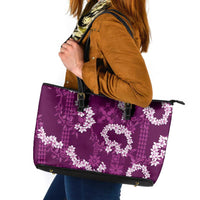 Mokihana Maile and Ilima Leis Leather Tote Bag Akala Hawaiian Tapa Quilt Pattern LT9 Pink - Polynesian Pride