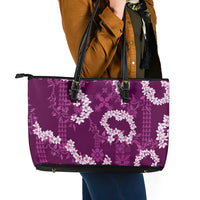 Mokihana Maile and Ilima Leis Leather Tote Bag Akala Hawaiian Tapa Quilt Pattern LT9 - Polynesian Pride