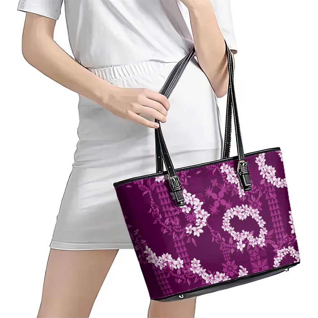 Mokihana Maile and Ilima Leis Leather Tote Bag Akala Hawaiian Tapa Quilt Pattern LT9 - Polynesian Pride