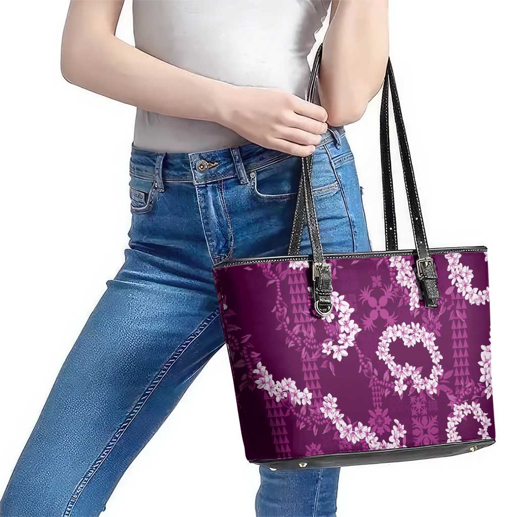 Mokihana Maile and Ilima Leis Leather Tote Bag Akala Hawaiian Tapa Quilt Pattern LT9 - Polynesian Pride