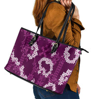 Mokihana Maile and Ilima Leis Leather Tote Bag Akala Hawaiian Tapa Quilt Pattern LT9 - Polynesian Pride