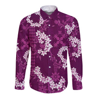 Mokihana Maile and Ilima Leis Long Sleeve Button Shirt Akala Hawaiian Tapa Quilt Pattern LT9 Unisex Pink - Polynesian Pride