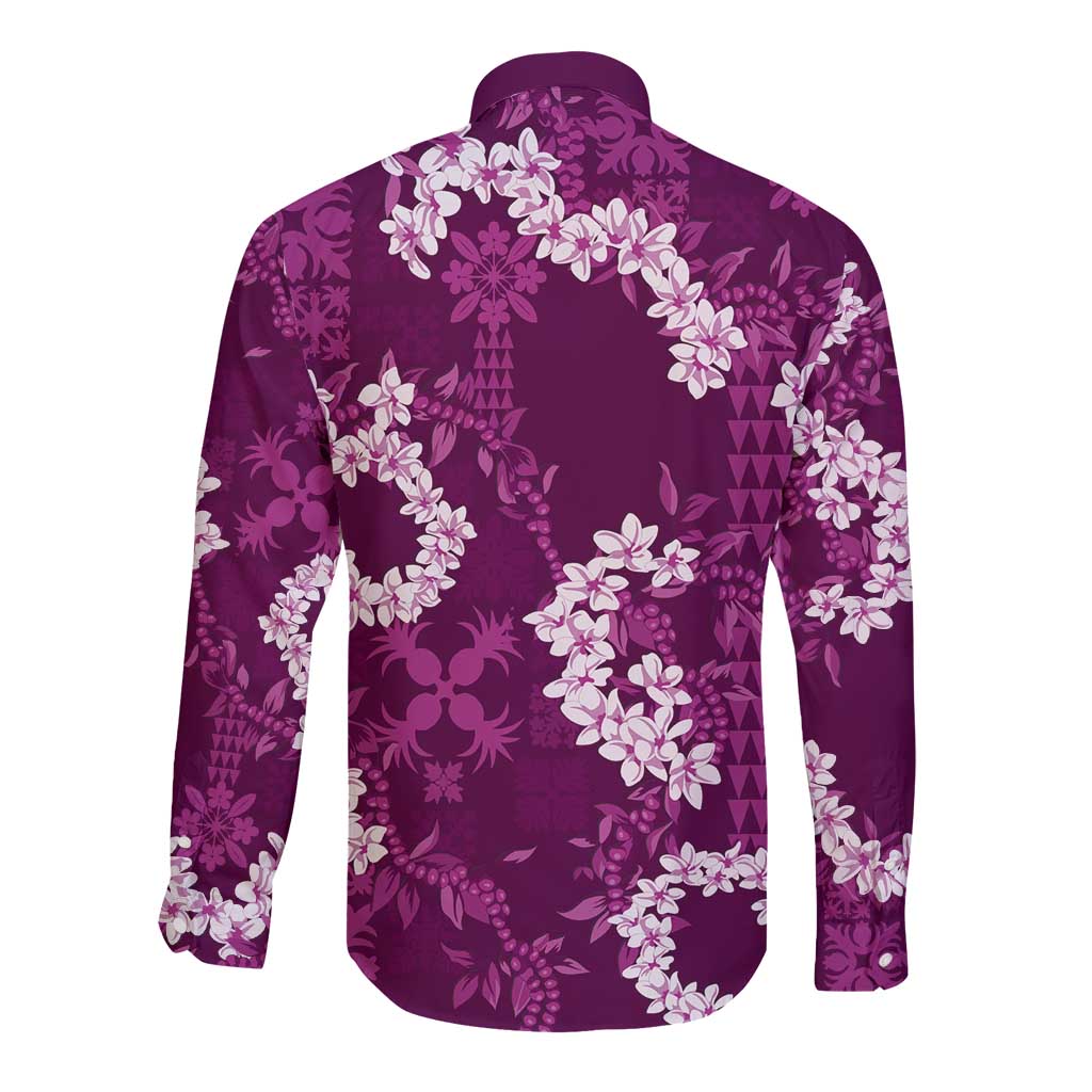 Mokihana Maile and Ilima Leis Long Sleeve Button Shirt Akala Hawaiian Tapa Quilt Pattern LT9 - Polynesian Pride