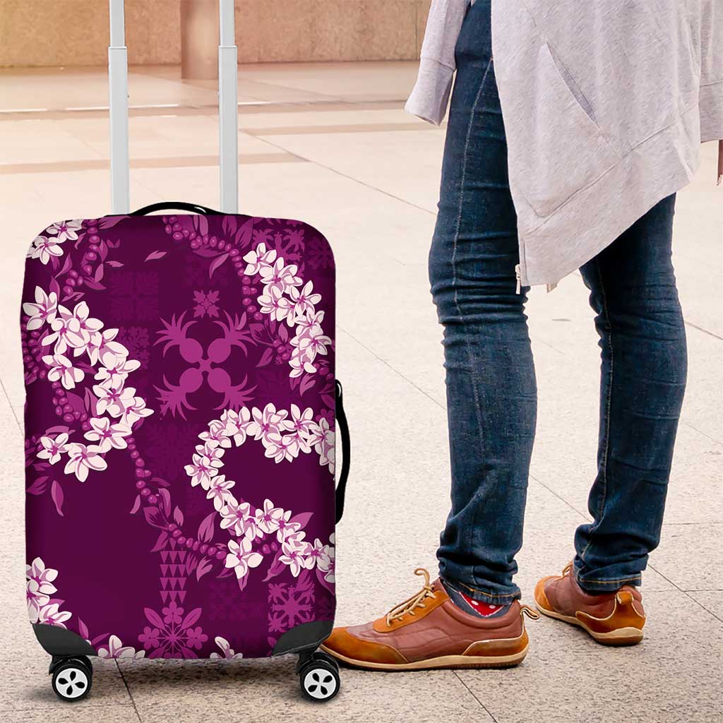 Mokihana Maile and Ilima Leis Luggage Cover Akala Hawaiian Tapa Quilt Pattern LT9 Pink - Polynesian Pride