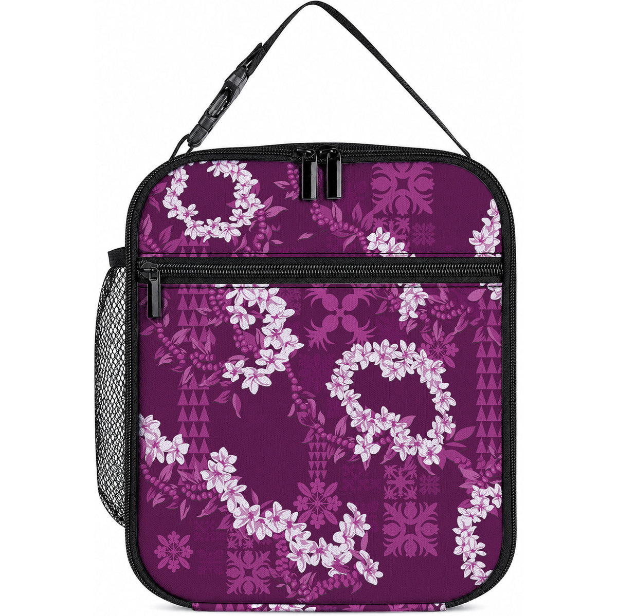 Mokihana Maile and Ilima Leis Lunch Bag Akala Hawaiian Tapa Quilt Pattern LT9 10.2 × 8.3 × 4.3 inch Pink - Polynesian Pride