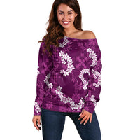 Mokihana Maile and Ilima Leis Off Shoulder Sweater Akala Hawaiian Tapa Quilt Pattern - Polynesian Pride