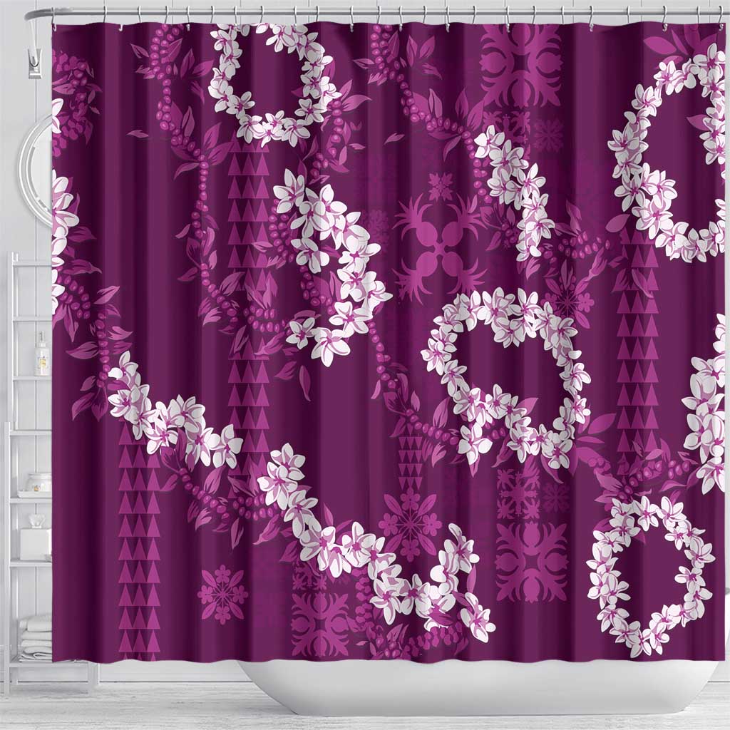 Mokihana Maile and Ilima Leis Shower Curtain Akala Hawaiian Tapa Quilt Pattern - Polynesian Pride