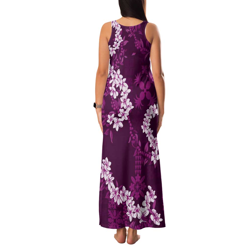 Mokihana Maile and Ilima Leis Tank Maxi Dress Akala Hawaiian Tapa Quilt Pattern - Polynesian Pride