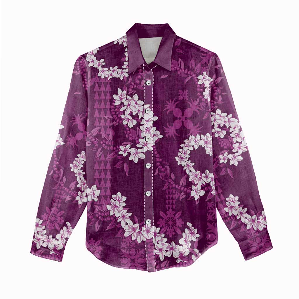 Mokihana Maile and Ilima Leis Women Casual Shirt Akala Hawaiian Tapa Quilt Pattern - Polynesian Pride