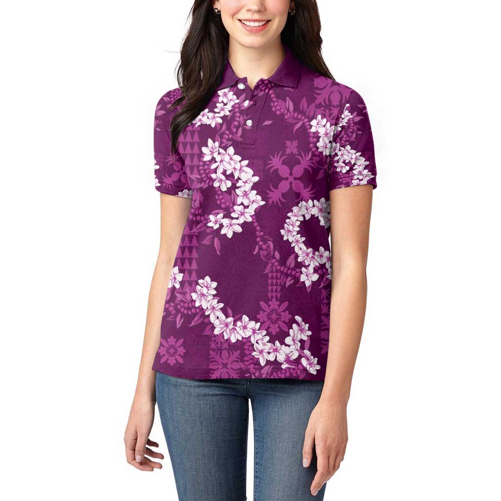 Mokihana Maile and Ilima Leis Women Polo Shirt Akala Hawaiian Tapa Quilt Pattern - Polynesian Pride