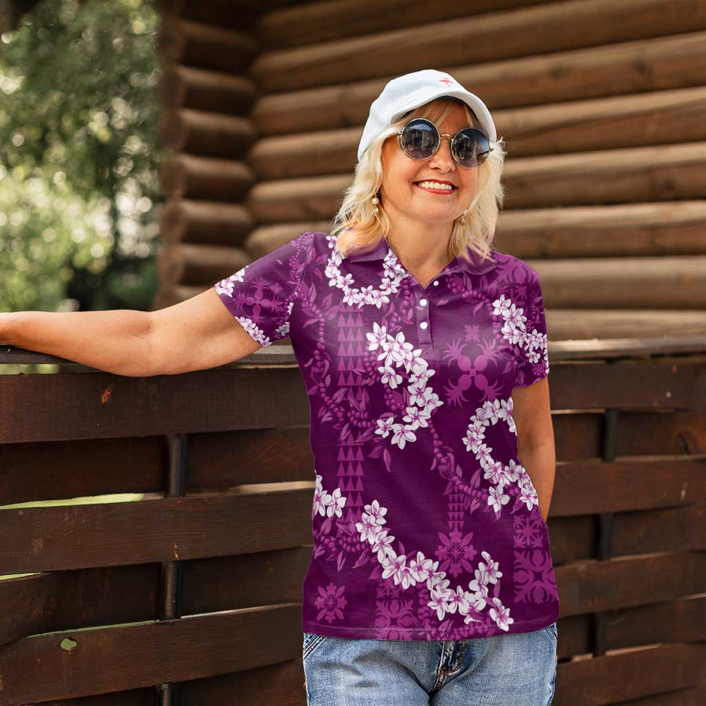 Mokihana Maile and Ilima Leis Women Polo Shirt Akala Hawaiian Tapa Quilt Pattern - Polynesian Pride