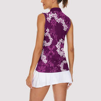Mokihana Maile and Ilima Leis Women Sleeveless Polo Shirt Akala Hawaiian Tapa Quilt Pattern - Polynesian Pride