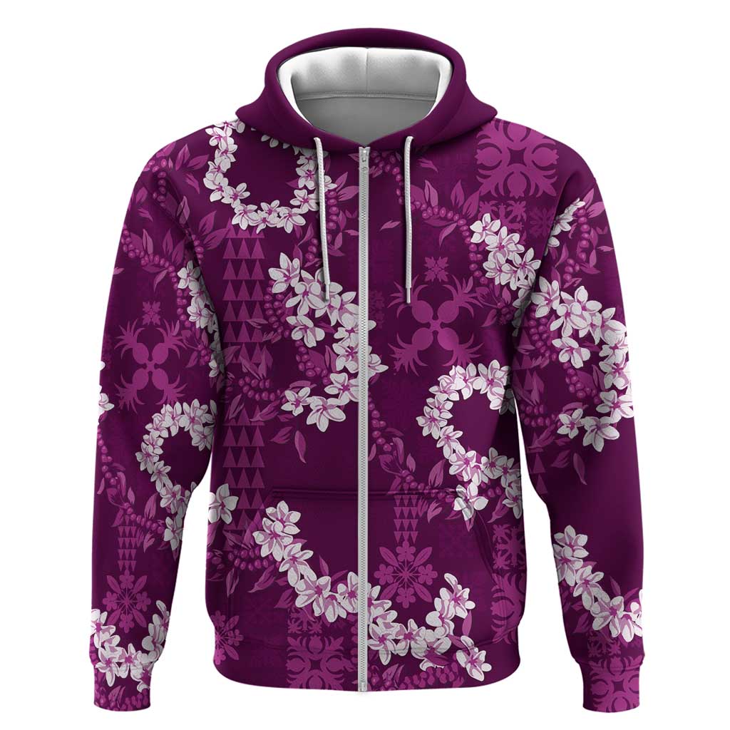 Mokihana Maile and Ilima Leis Zip Hoodie Akala Hawaiian Tapa Quilt Pattern - Polynesian Pride