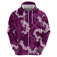 Mokihana Maile and Ilima Leis Zip Hoodie Akala Hawaiian Tapa Quilt Pattern - Polynesian Pride