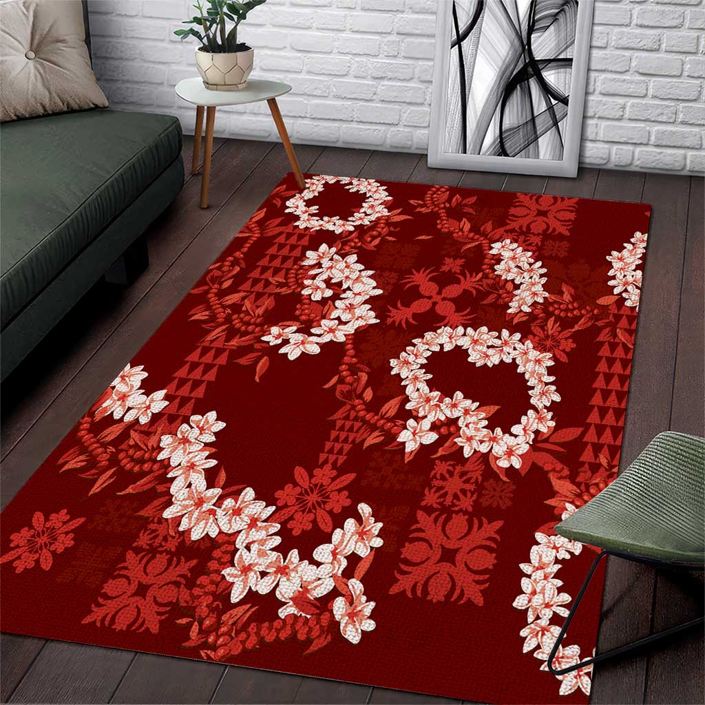 Mokihana Maile and Ilima Leis Area Rug Ulaʻula Hawaiian Tapa Quilt Pattern LT9 Red - Polynesian Pride