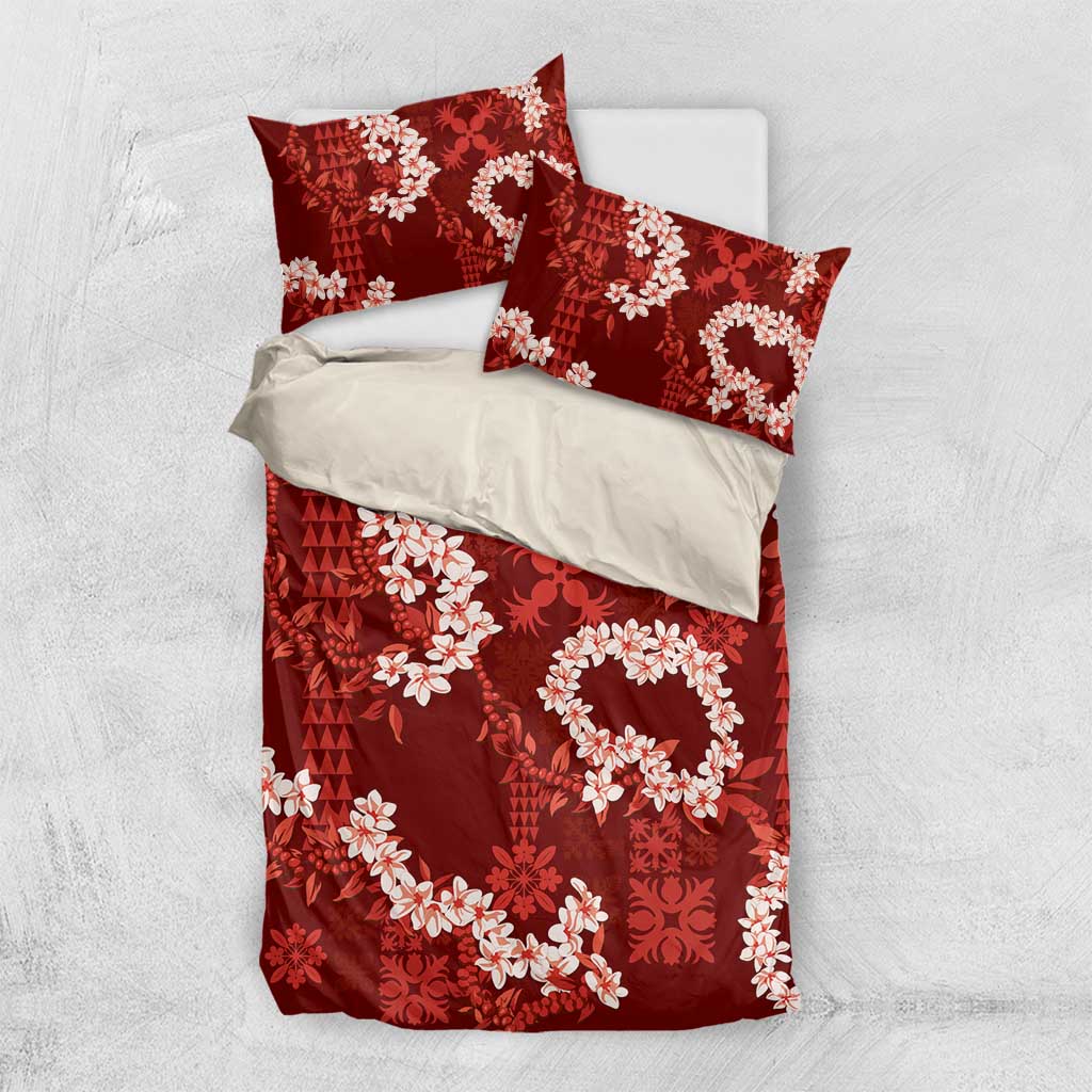 Mokihana Maile and Ilima Leis Bedding Set Ulaʻula Hawaiian Tapa Quilt Pattern - Polynesian Pride