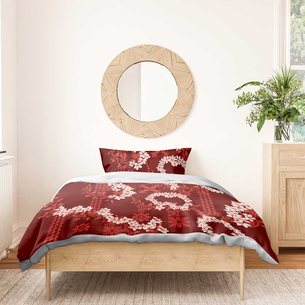 Mokihana Maile and Ilima Leis Bedding Set Ulaʻula Hawaiian Tapa Quilt Pattern - Polynesian Pride