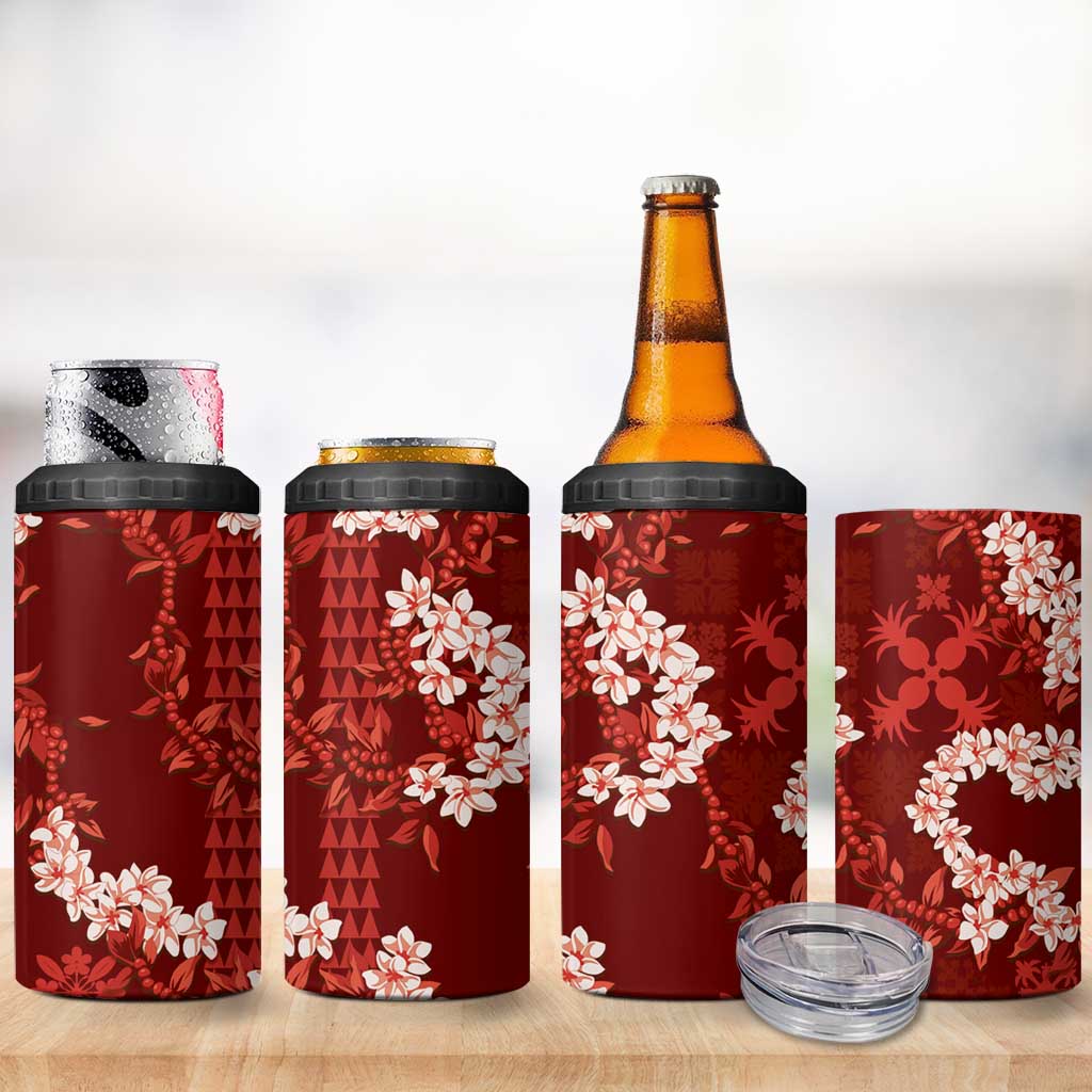 Mokihana Maile and Ilima Leis 4 in 1 Can Cooler Tumbler Ulaʻula Hawaiian Tapa Quilt Pattern - Polynesian Pride