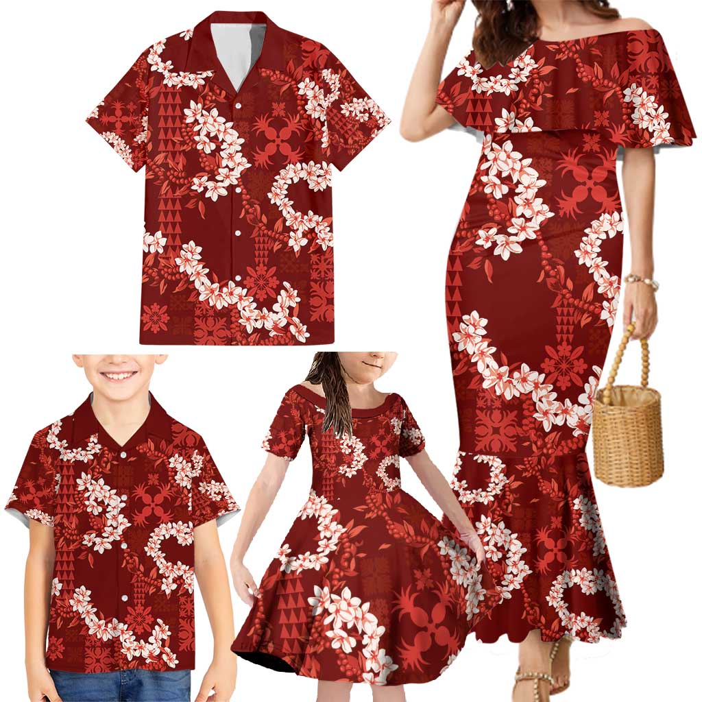 Mokihana Maile and Ilima Leis Family Matching Mermaid Dress and Hawaiian Shirt Ulaʻula Hawaiian Tapa Quilt Pattern LT9 - Polynesian Pride