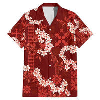Mokihana Maile and Ilima Leis Family Matching Mermaid Dress and Hawaiian Shirt Ulaʻula Hawaiian Tapa Quilt Pattern LT9 Dad's Shirt - Short Sleeve Red - Polynesian Pride